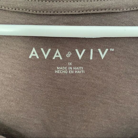 Ava & Viv Women’s Scoop Neck Long Sleeve Basic Plus Size Top Brown - Picture 3 of 4